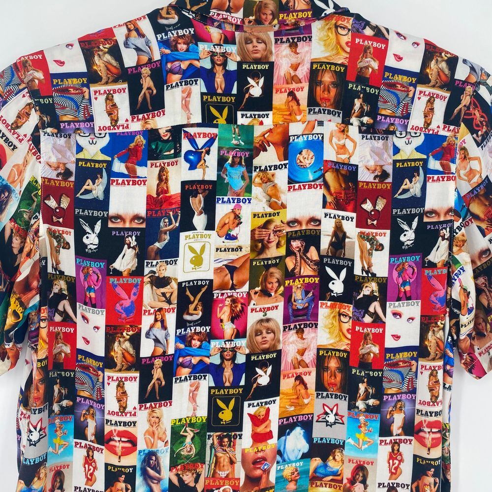 Playboy By PacSun Shirt Men LARGE All Over Collage Cover Magazine Centerfold - Picture 7 of 10